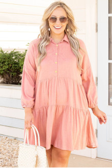 Ruffled pink cotton plus size dress