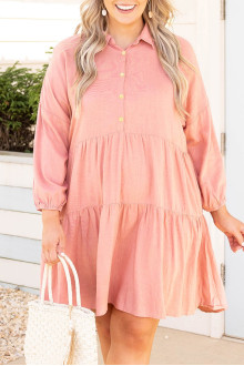 Ruffled pink cotton plus size dress