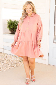 Ruffled pink cotton plus size dress