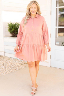 Ruffled pink cotton plus size dress