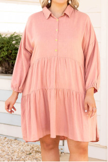 Ruffled pink cotton plus size dress