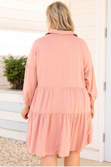 Ruffled pink cotton plus size dress