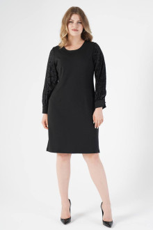 Black plus size dress with slightly shimmering sleeve with geometric relief