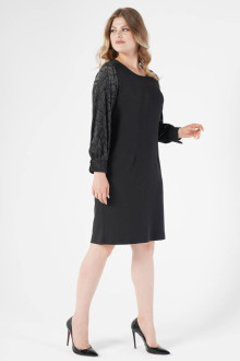 Black plus size dress with slightly shimmering sleeve with geometric relief