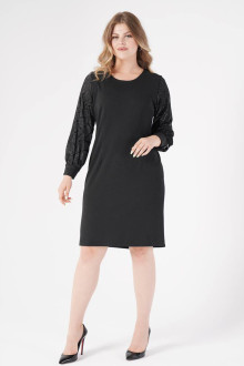 Black plus size dress with slightly shimmering sleeve with geometric relief