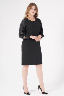 Black plus size dress with slightly shimmering sleeve with geometric relief