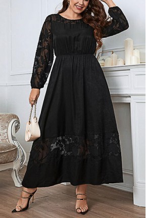 Long black plus size dress with see-through elements
