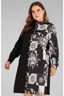 Plus size shirt dress with sun and moon print