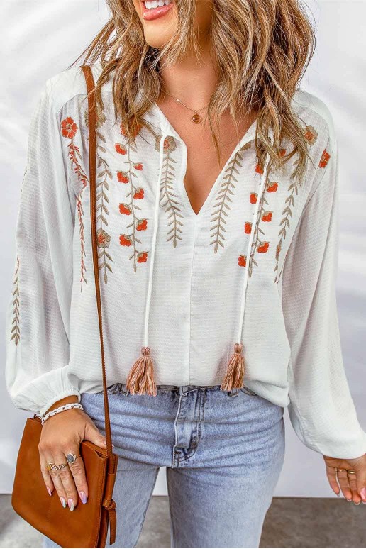 Cotton plus size blouse in boho style with embroidery