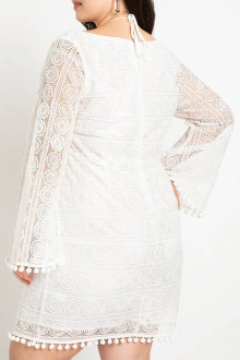 Retro short white plus size dress with lace