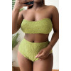 Modern half-length plus size swimsuit with 3D material in mustard color