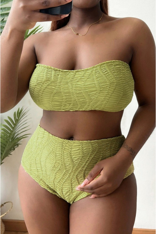 Modern half-length plus size swimsuit with 3D material in mustard color