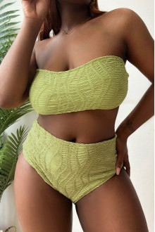 Modern half-length plus size swimsuit with 3D material in mustard color