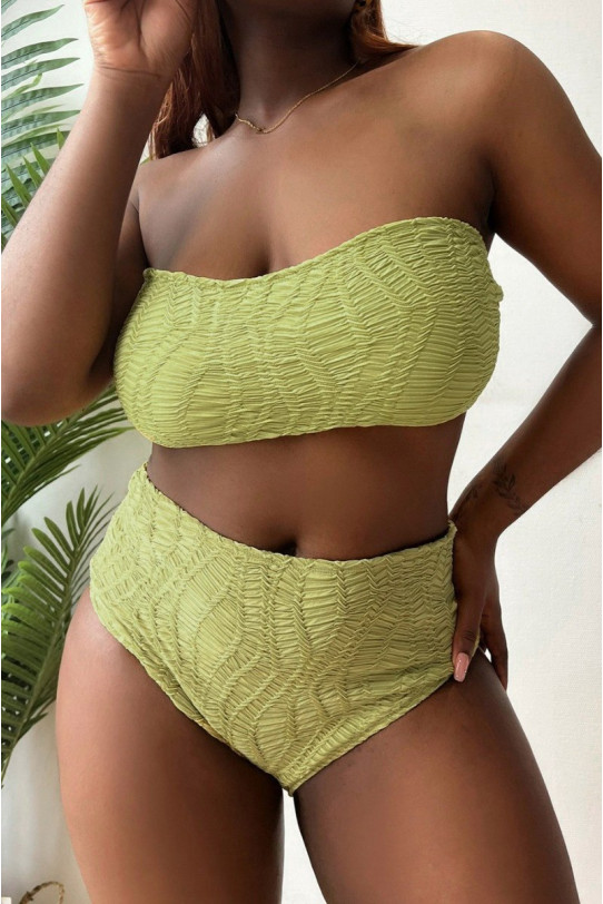 Modern half-length plus size swimsuit with 3D material in mustard color