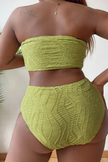 Modern half-length plus size swimsuit with 3D material in mustard color