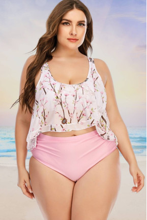 Plus size bikini bottoms in pink and white