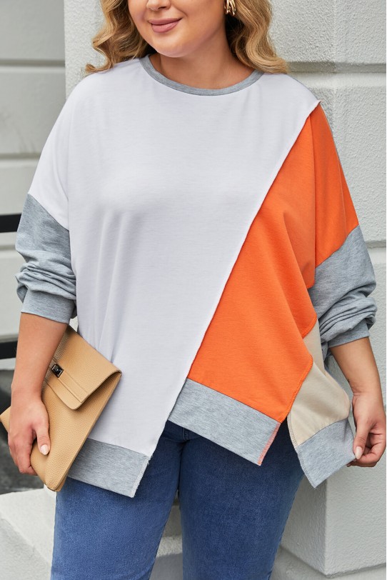 plus size sweatshirt with asymmetrical length and diagonal cut