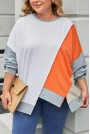 plus size sweatshirt with asymmetrical length and diagonal cut