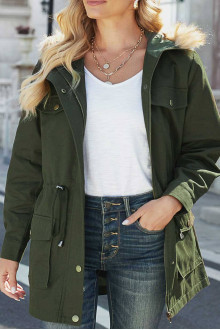 Transitional плус сизе parka jacket with fluffy hood in olive green