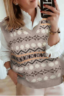 Stylish beige knitted plus size vest with embroidery type print