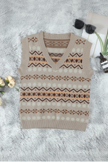 Stylish beige knitted plus size vest with embroidery type print