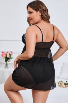 Sexy plus size nightgown in fine tulle with metallic detail on the neckline