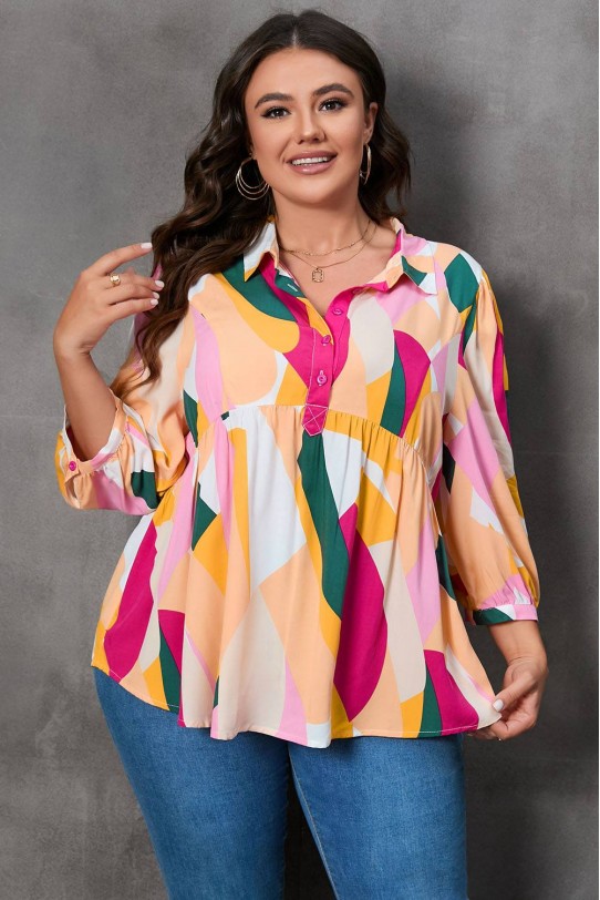 Babydoll plus size blouse with geometric print