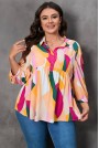 Babydoll plus size blouse with geometric print