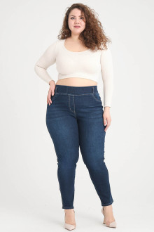 Clean dark skinny plus size jeans with elastic waist