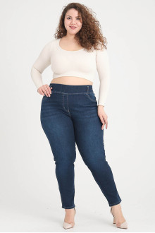 Clean dark skinny plus size jeans with elastic waist