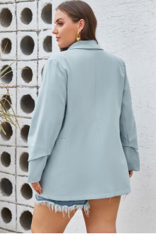 Sky blue lapel plus size blazer