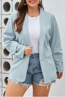 Sky blue lapel plus size blazer