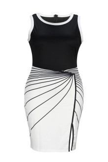 Summer sleeveless maxi dress in black and white