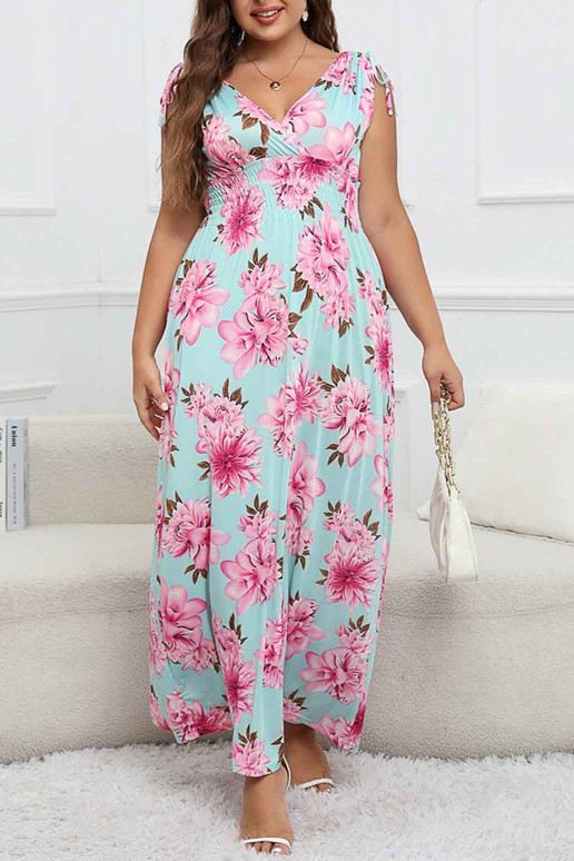 Long summer plus size dress with pink flowers