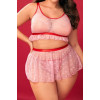 Sexy plus size skirt, bralette and thong set in hot pink