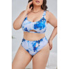 Plus size swimsuit with blue and white stripes design