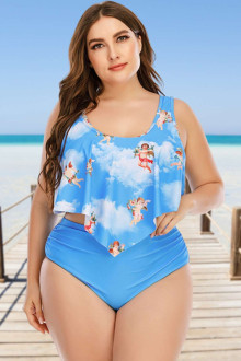 Angel print plus size swimsuit