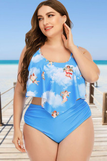 Angel print plus size swimsuit