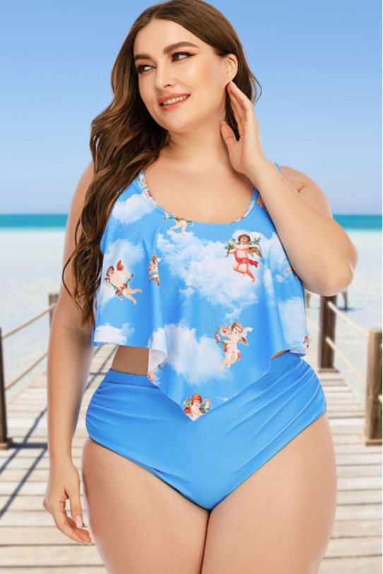 Angel print plus size swimsuit