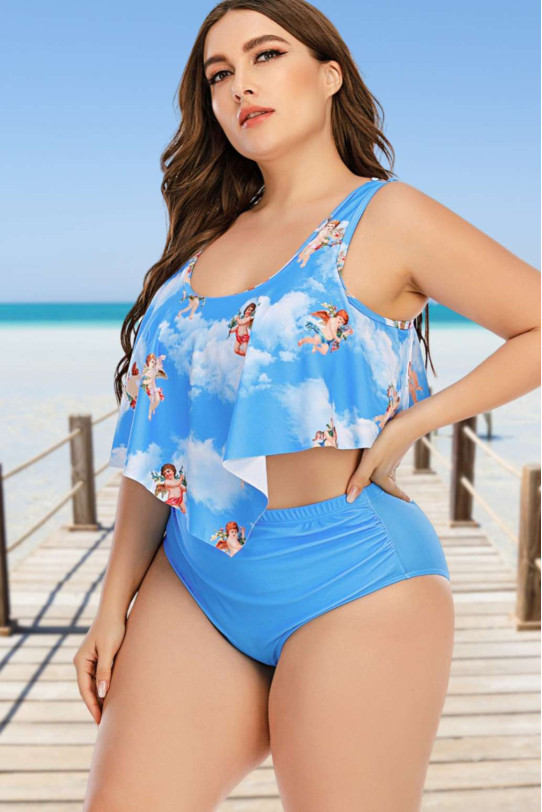 Angel print plus size swimsuit