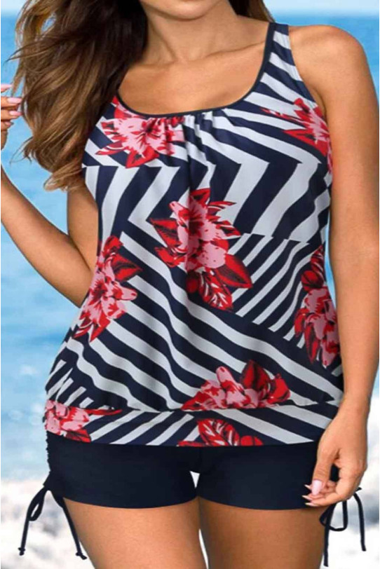 geometric print beach plus size swimsuit with set shorts