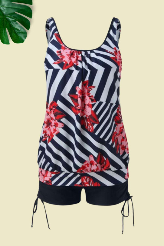 geometric print beach plus size swimsuit with set shorts