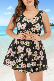 Tankini plus size swimsuit with cream flowers