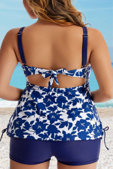 Two-piece tankini beach suit in elegant blue and white floral print