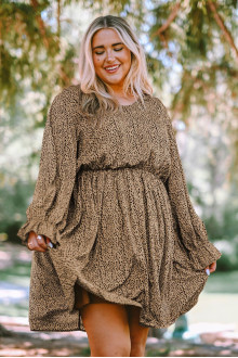 Beige plus size dress with elastic waist and tiny black spots