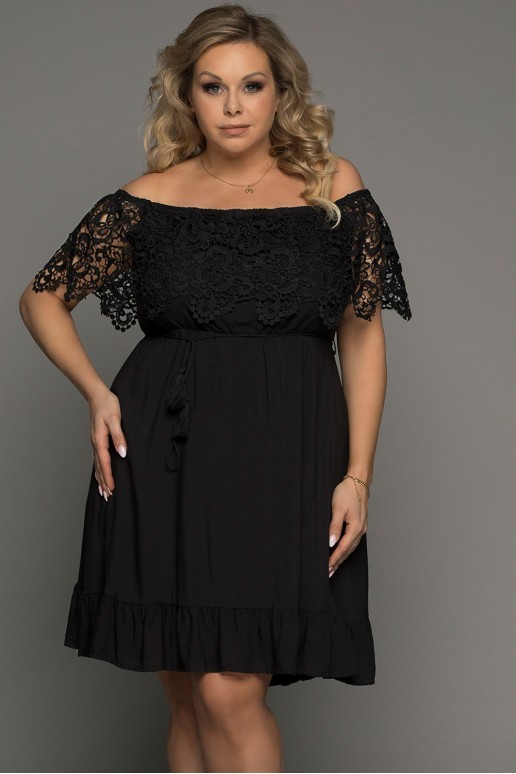 Black plus size dress with lace short sleeves