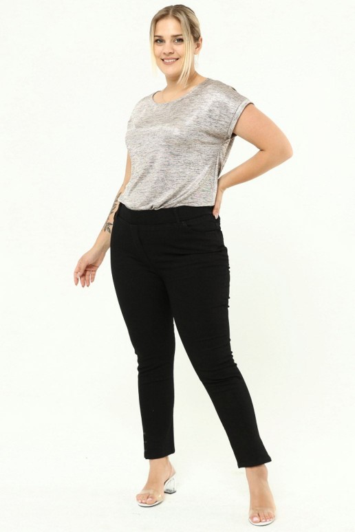 Black skinny maxi jeans with elastic waist and eyelets