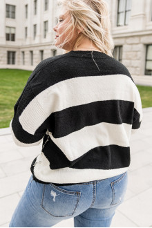 Black and white striped plus size sweater