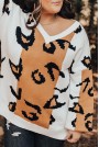 Макси пуловер с V-образно деколте и леопрадова шарка