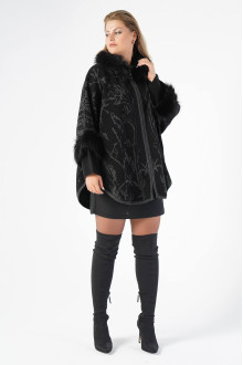 Luxurious black plus size coat with zip and down collar